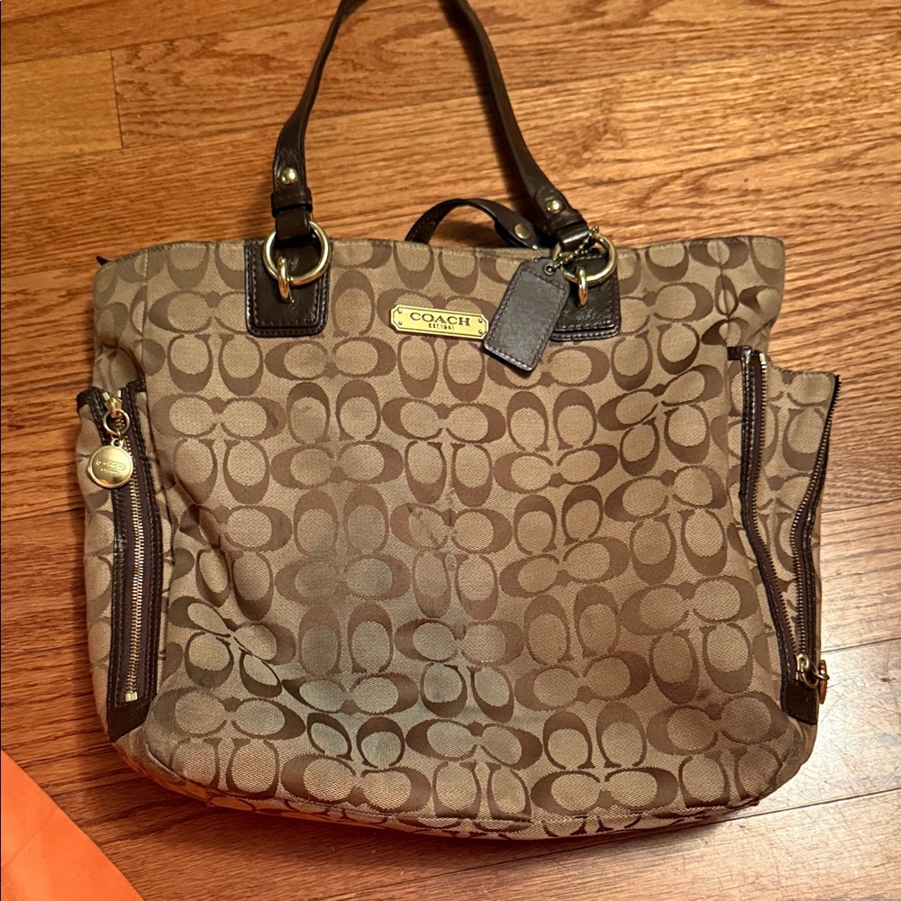 Coach Brown and Tan Signature Tote